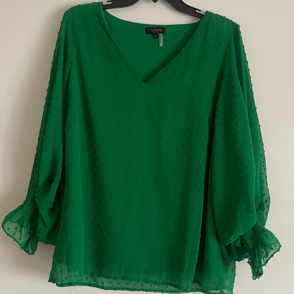 STATE Women's Vibrant Green Textured Blouse